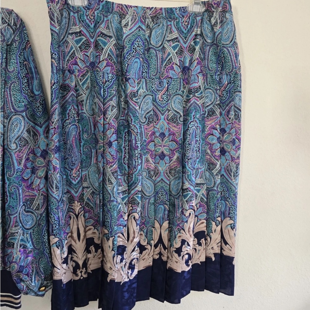 VTG Evanna 2Piece Skirt Suit 14 Paisely Blue Pink Long Sleeve  Button Up Career - Picture 14 of 16